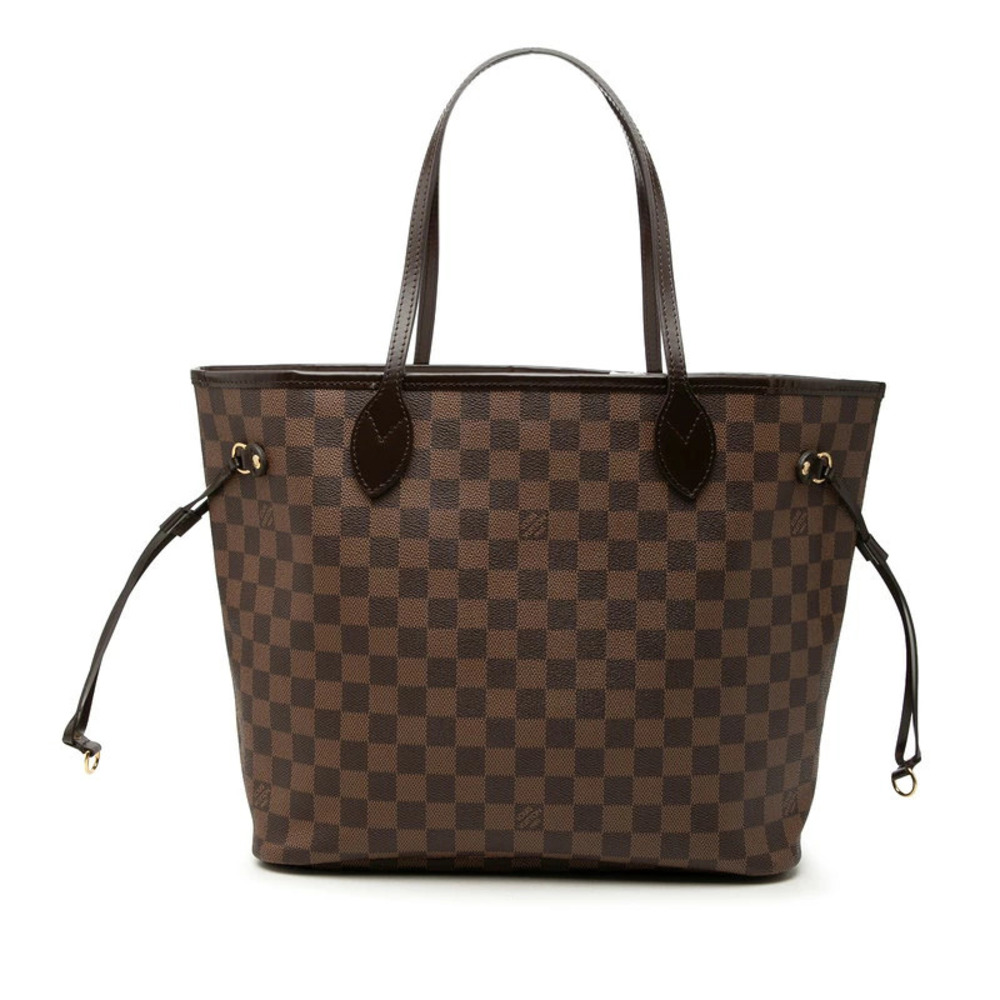 Louis Vuitton Damier Neverfull Leather Tote Bag Brown